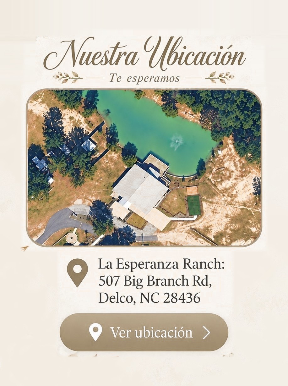 Nuestra ubicación: La Esperanza Ranch, 507 Big Branch Rd, Delco, NC 28436